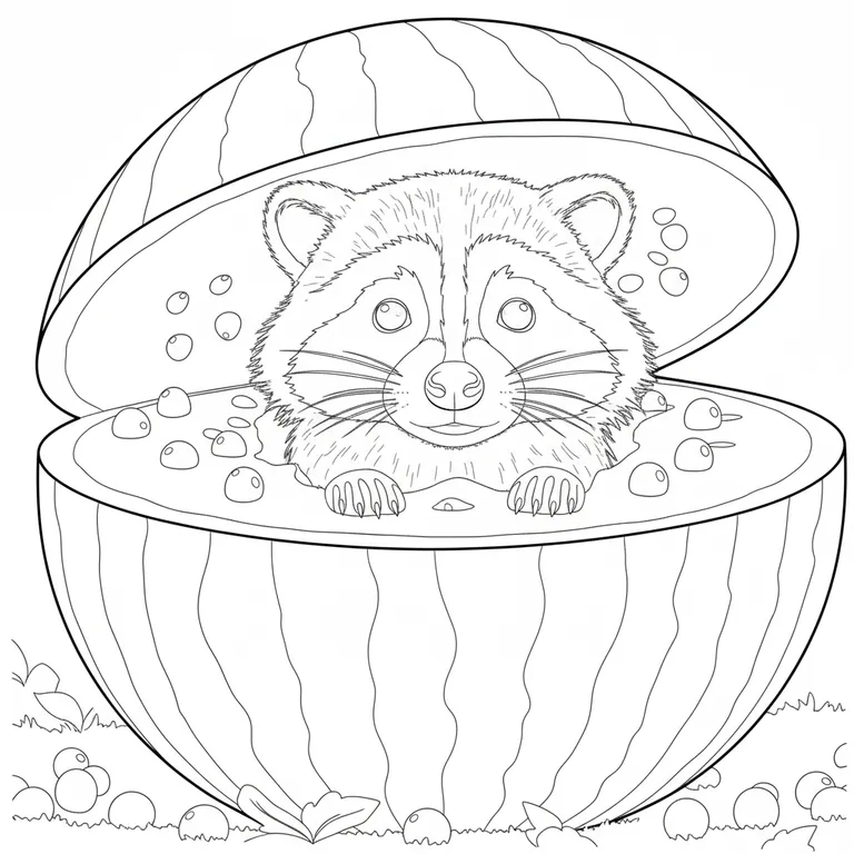 Raccooni Watermelunni 색칠 페이지